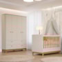 Jogo de Quarto Infantil Biscoito Guarda Roupa e Berço Off White/Nature - Permóbili Baby
