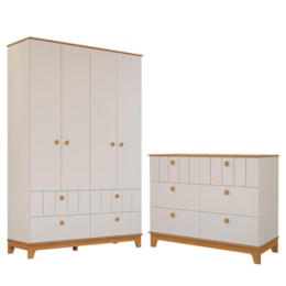 Jogo de Quarto Infantil Biscoito Guarda Roupa e Cômoda 6 Gavetas Off White/Nature - Permóbili Baby