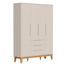 Jogo de Quarto Infantil Boom Classic Guarda Roupa 4 Portas e Cômoda 6 Gavetas Areia Fosco com Pés Amadeirado - Reller Móveis