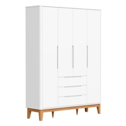 Jogo de Quarto Infantil Boom Classic Guarda Roupa 4 Portas e Cômoda 6 Gavetas Branco Fosco com Pés Amadeirado - Reller Móveis