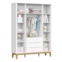 Jogo de Quarto Infantil Boom Classic Guarda Roupa 4 Portas e Cômoda 6 Gavetas Branco Fosco com Pés Amadeirado - Reller Móveis