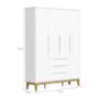 Jogo de Quarto Infantil Boom Classic Guarda Roupa 4 Portas e Cômoda 6 Gavetas Branco Fosco com Pés Amadeirado - Reller Móveis