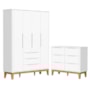 Jogo de Quarto Infantil Boom Classic Guarda Roupa 4 Portas e Cômoda 6 Gavetas Branco Fosco com Pés Amadeirado - Reller Móveis