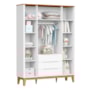Jogo de Quarto Infantil Boom Classic Guarda Roupa 4 Portas e Cômoda 6 Gavetas Branco Fosco/Savana com Pés Amadeirado - Reller Móveis