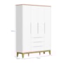 Jogo de Quarto Infantil Boom Classic Guarda Roupa 4 Portas e Cômoda 6 Gavetas Branco Fosco/Savana com Pés Amadeirado - Reller Móveis