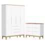 Jogo de Quarto Infantil Boom Classic Guarda Roupa 4 Portas e Cômoda 6 Gavetas Branco Fosco/Savana com Pés Amadeirado - Reller Móveis