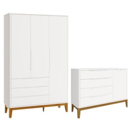Jogo de Quarto Infantil Boom Classic Guarda Roupa e Cômoda 1 Porta Branco Fosco com Pés Amadeirado - Reller Móveis Jogo de Quarto Infantil Boom Classic Guarda Roupa e Cômoda 1 Porta Branco Fosco com Pés Amadeirado - Reller Móveis
