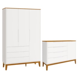 Jogo de Quarto Infantil Boom Classic Guarda Roupa e Cômoda 1 Porta Branco Fosco/Savana com Pés Amadeirado - Reller Móveis Jogo de Quarto Infantil Boom Classic Guarda Roupa e Cômoda 1 Porta Branco Fosco/Savana com Pés Amadeirado - Reller Móveis