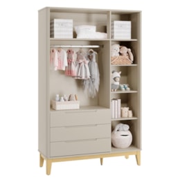 Jogo de Quarto Infantil Boom Classic Guarda Roupa e Cômoda 4 Gavetas Areia Fosco com Pés Madeira Natural - Reller Móveis Jogo de Quarto Infantil Boom Classic Guarda Roupa e Cômoda 4 Gavetas Areia Fosco com Pés Madeira Natural - Reller Móveis