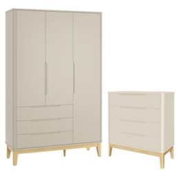 Jogo de Quarto Infantil Boom Classic Guarda Roupa e Cômoda 4 Gavetas Areia Fosco com Pés Madeira Natural - Reller Móveis Jogo de Quarto Infantil Boom Classic Guarda Roupa e Cômoda 4 Gavetas Areia Fosco com Pés Madeira Natural - Reller Móveis