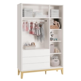 Jogo de Quarto Infantil Boom Classic Guarda Roupa e Cômoda 4 Gavetas Branco Fosco com Pés Madeira Natural - Reller Móveis Jogo de Quarto Infantil Boom Classic Guarda Roupa e Cômoda 4 Gavetas Branco Fosco com Pés Madeira Natural - Reller Móveis