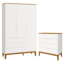 Jogo de Quarto Infantil Boom Classic Guarda Roupa e Cômoda 4 Gavetas Branco Fosco/Savana com Pés Amadeirado - Reller Móveis Jogo de Quarto Infantil Boom Classic Guarda Roupa e Cômoda 4 Gavetas Branco Fosco/Savana com Pés Amadeirado - Reller Móveis