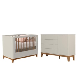Jogo de Quarto Infantil Boom Classic Plus Berço e Cômoda 1 Porta Areia Fosco com Pés Amadeirado - Reller Móveis Jogo de Quarto Infantil Boom Classic Plus Berço e Cômoda 1 Porta Areia Fosco com Pés Amadeirado - Reller Móveis