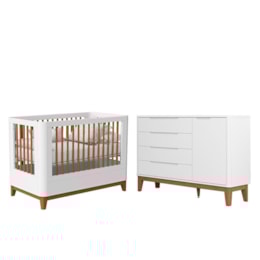 Jogo de Quarto Infantil Boom Classic Slim Berço e Cômoda 1 Porta Branco Fosco com Pés Amadeirado - Reller Móveis Jogo de Quarto Infantil Boom Classic Slim Berço e Cômoda 1 Porta Branco Fosco com Pés Amadeirado - Reller Móveis