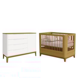 Jogo de Quarto Infantil Boom Classic Slim Berço e Cômoda 1 Porta Branco Fosco/Savana com Pés Amadeirado - Reller Móveis Jogo de Quarto Infantil Boom Classic Slim Berço e Cômoda 1 Porta Branco Fosco/Savana com Pés Amadeirado - Reller Móveis