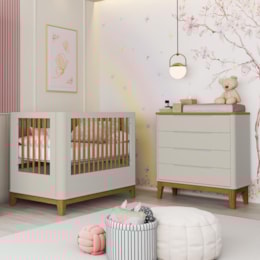Jogo de Quarto Infantil Boom Classic Slim Berço e Cômoda 4 Gavetas Areia Fosco/Savana com Pés Amadeirado - Reller Móveis Jogo de Quarto Infantil Boom Classic Slim Berço e Cômoda 4 Gavetas Areia Fosco/Savana com Pés Amadeirado - Reller Móveis