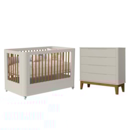 Jogo de Quarto Infantil Boom Classic Slim Wheels Berço e Cômoda 4 Gavetas Areia Fosco com Pés Amadeirado - Reller Móveis Jogo de Quarto Infantil Boom Classic Slim Wheels Berço e Cômoda 4 Gavetas Areia Fosco com Pés Amadeirado - Reller Móveis
