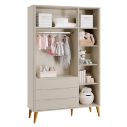 Jogo de Quarto Infantil Boom Retrô Guarda Roupa e Cômoda 1 Porta Areia Fosco com Pés Amadeirado - Reller Móveis Jogo de Quarto Infantil Boom Retrô Guarda Roupa e Cômoda 1 Porta Areia Fosco com Pés Amadeirado - Reller Móveis