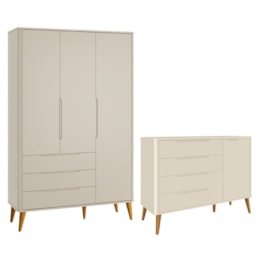 Jogo de Quarto Infantil Boom Retrô Guarda Roupa e Cômoda 1 Porta Areia Fosco com Pés Amadeirado - Reller Móveis Jogo de Quarto Infantil Boom Retrô Guarda Roupa e Cômoda 1 Porta Areia Fosco com Pés Amadeirado - Reller Móveis