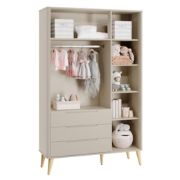 Jogo de Quarto Infantil Boom Retrô Guarda Roupa e Cômoda 1 Porta Areia Fosco com Pés Madeira Natural - Reller Móveis Jogo de Quarto Infantil Boom Retrô Guarda Roupa e Cômoda 1 Porta Areia Fosco com Pés Madeira Natural - Reller Móveis
