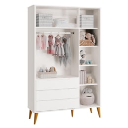 Jogo de Quarto Infantil Boom Retrô Guarda Roupa e Cômoda 1 Porta Branco Fosco com Pés Amadeirado - Reller Móveis Jogo de Quarto Infantil Boom Retrô Guarda Roupa e Cômoda 1 Porta Branco Fosco com Pés Amadeirado - Reller Móveis