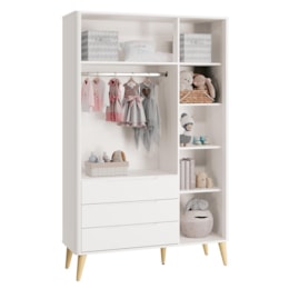 Jogo de Quarto Infantil Boom Retrô Guarda Roupa e Cômoda 1 Porta Branco Fosco com Pés Madeira Natural - Reller Móveis Jogo de Quarto Infantil Boom Retrô Guarda Roupa e Cômoda 1 Porta Branco Fosco com Pés Madeira Natural - Reller Móveis