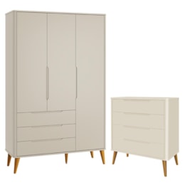 Jogo de Quarto Infantil Boom Retrô Guarda Roupa e Cômoda 4 Gavetas Areia Fosco com Pés Amadeirado - Reller Móveis Jogo de Quarto Infantil Boom Retrô Guarda Roupa e Cômoda 4 Gavetas Areia Fosco com Pés Amadeirado - Reller Móveis