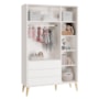 Jogo de Quarto Infantil Boom Retrô Guarda Roupa e Cômoda 4 Gavetas Branco Fosco com Pés Madeira Natural - Reller Móveis