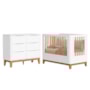 Jogo de Quarto Infantil Boom Slim Classic Cômoda 6 Gavetas e Berço Branco Fosco com Pés Amadeirado - Reller Móveis