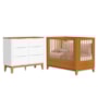 Jogo de Quarto Infantil Boom Slim Classic Cômoda 6 Gavetas e Berço Branco Fosco/Savana com Pés Amadeirado - Reller Móveis