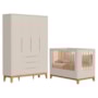 Jogo de Quarto Infantil Boom Slim Classic Guarda Roupa 4 Portas e Berço Areia Fosco com Pés Amadeirado - Reller Móveis