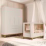 Jogo de Quarto Infantil Boom Slim Classic Guarda Roupa 4 Portas e Berço Areia Fosco com Pés Amadeirado - Reller Móveis
