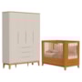 Jogo de Quarto Infantil Boom Slim Classic Guarda Roupa 4 Portas e Berço Areia Fosco/Savana com Pés Amadeirado - Reller Móveis