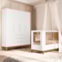 Jogo de Quarto Infantil Boom Slim Classic Guarda Roupa 4 Portas e Berço Branco Fosco com Pés Amadeirado - Reller Móveis