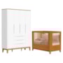 Jogo de Quarto Infantil Boom Slim Classic Guarda Roupa 4 Portas e Berço Branco Fosco/Savana com Pés Amadeirado - Reller Móveis