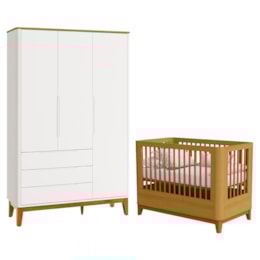 Jogo de Quarto Infantil Boom Slim Classic Guarda Roupa e Berço Branco Fosco/Savana - Reller Móveis Jogo de Quarto Infantil Boom Slim Classic Guarda Roupa e Berço Branco Fosco/Savana - Reller Móveis