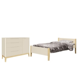 Jogo de Quarto Infantil Cama Simba e Cômoda 1 Porta Boom Areia Fosco com Pés Madeira Natural - Reller Móveis  Jogo de Quarto Infantil Cama Simba e Cômoda 1 Porta Boom Areia Fosco com Pés Madeira Natural - Reller Móveis