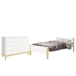 Jogo de Quarto Infantil Cama Simba e Cômoda 1 Porta Boom Branco Fosco com Pés Madeira Natural - Reller Móveis  Jogo de Quarto Infantil Cama Simba e Cômoda 1 Porta Boom Branco Fosco com Pés Madeira Natural - Reller Móveis