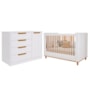 Jogo de Quarto Infantil Caramelo Cômoda com Porta e Berço Branco Acetinado/Nature - Permóbili Baby