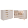 Jogo de Quarto Infantil Caramelo Cômoda com Porta e Berço Off White/Nature - Permóbili Baby 