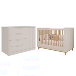 Jogo de Quarto Infantil Caramelo Cômoda com Porta e Berço Off White - Permóbili Baby