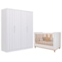 Jogo de Quarto Infantil Caramelo Guarda Roupa e Berço Branco Acetinado - Permóbili Baby