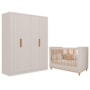 Jogo de Quarto Infantil Caramelo Guarda Roupa e Berço Off White/Nature - Permóbili Baby