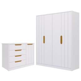 Jogo de Quarto Infantil Caramelo Guarda Roupa e Cômoda com Porta Branco Acetinado/Nature - Permóbili Baby
