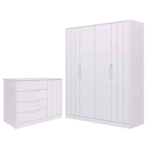 Jogo de Quarto Infantil Caramelo Guarda Roupa e Cômoda com Porta Branco Acetinado - Permóbili Baby