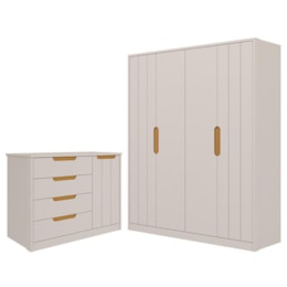 Jogo de Quarto Infantil Caramelo Guarda Roupa e Cômoda com Porta Off White/Nature - Permóbili Baby