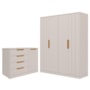 Jogo de Quarto Infantil Caramelo Guarda Roupa e Cômoda com Porta Off White/Nature - Permóbili Baby