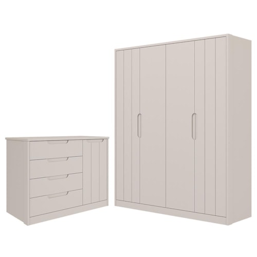 Jogo de Quarto Infantil Caramelo Guarda Roupa e Cômoda com Porta Off White - Permóbili Baby 