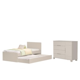 Jogo de Quarto Infantil com Bicama Sofá Solteiro Nino e Cômoda Luna 1 Porta Areia Fosco - Reller Móveis 