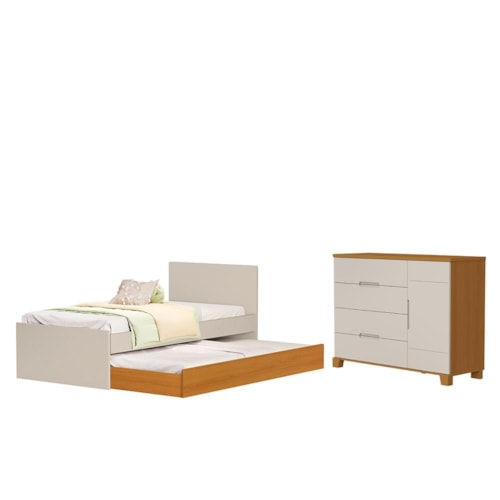 Jogo de Quarto Infantil com Bicama Sofá Solteiro Nino e Cômoda Luna 1 Porta Areia Fosco/Savana Fosco - Reller Móveis 